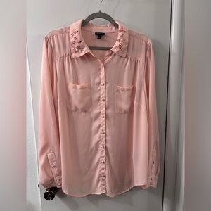 Torrid Light Peach Embellished Button Down Shirt